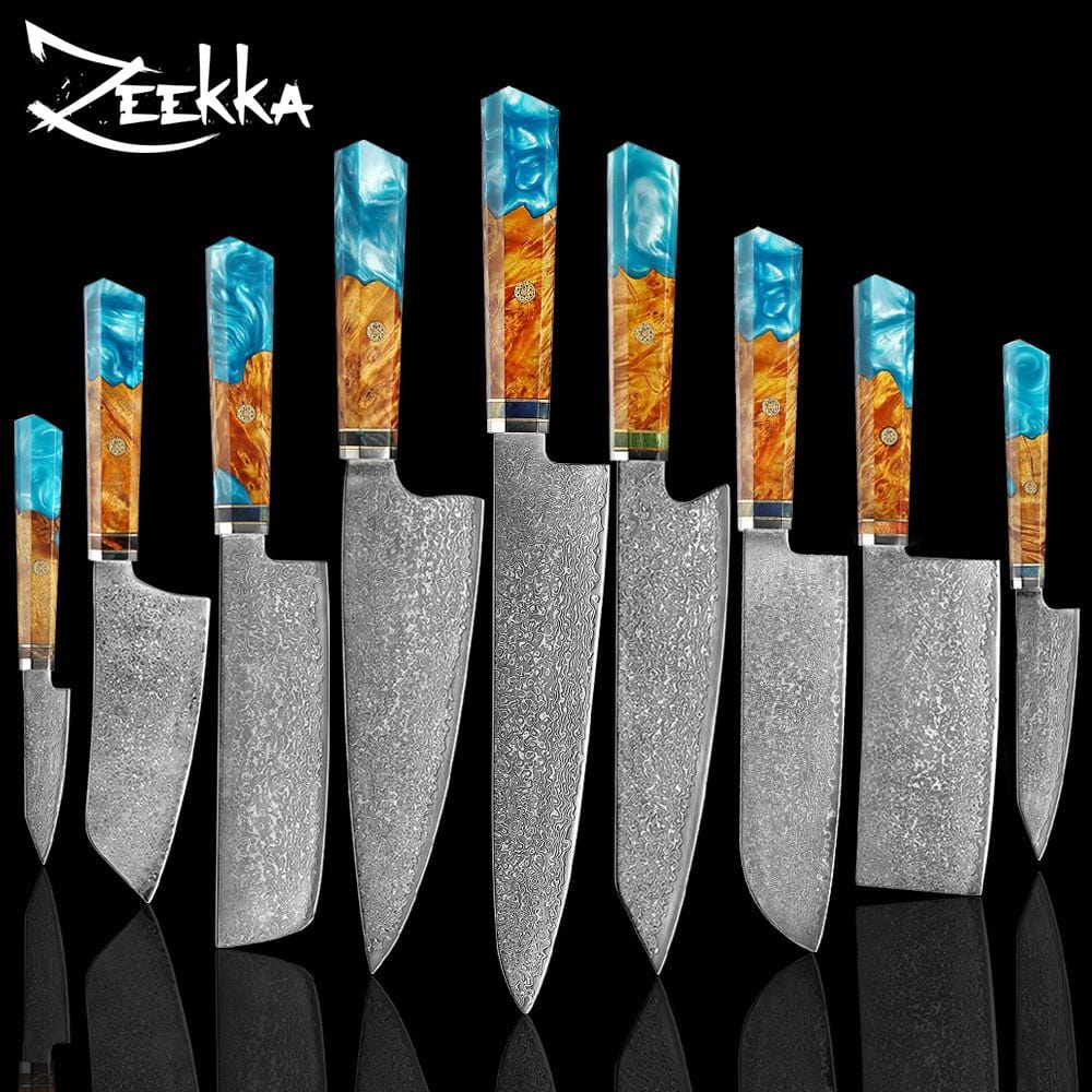 Handmade Damascus Chef Knife Set 6pcs, Turquoise Gemstone, Rose Wood, Pakka  Wood Handle, Gift for Her, Gift for Him 