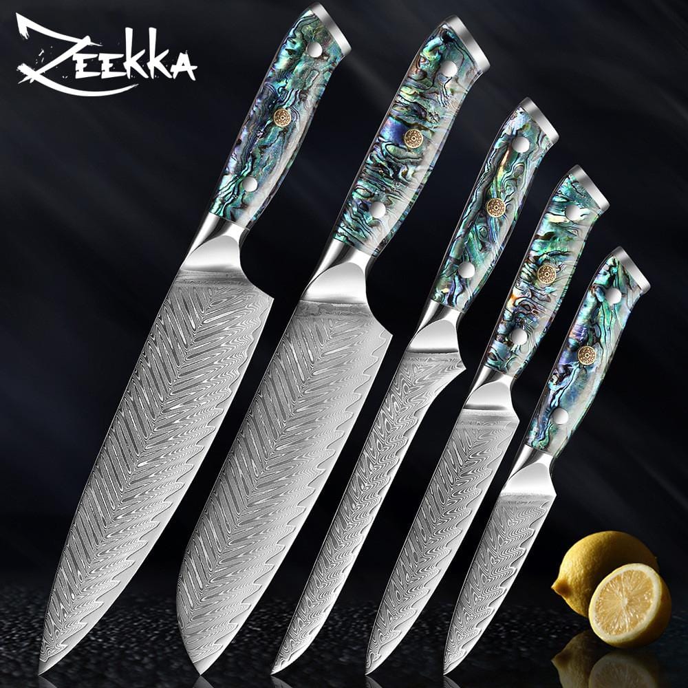 Zeekkas außergewöhnliches Messerset aus Abalone-Damaststahl