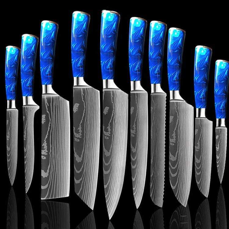 Beautiful Damascus Steel Knives with Blue Resin Handle – Zeekka