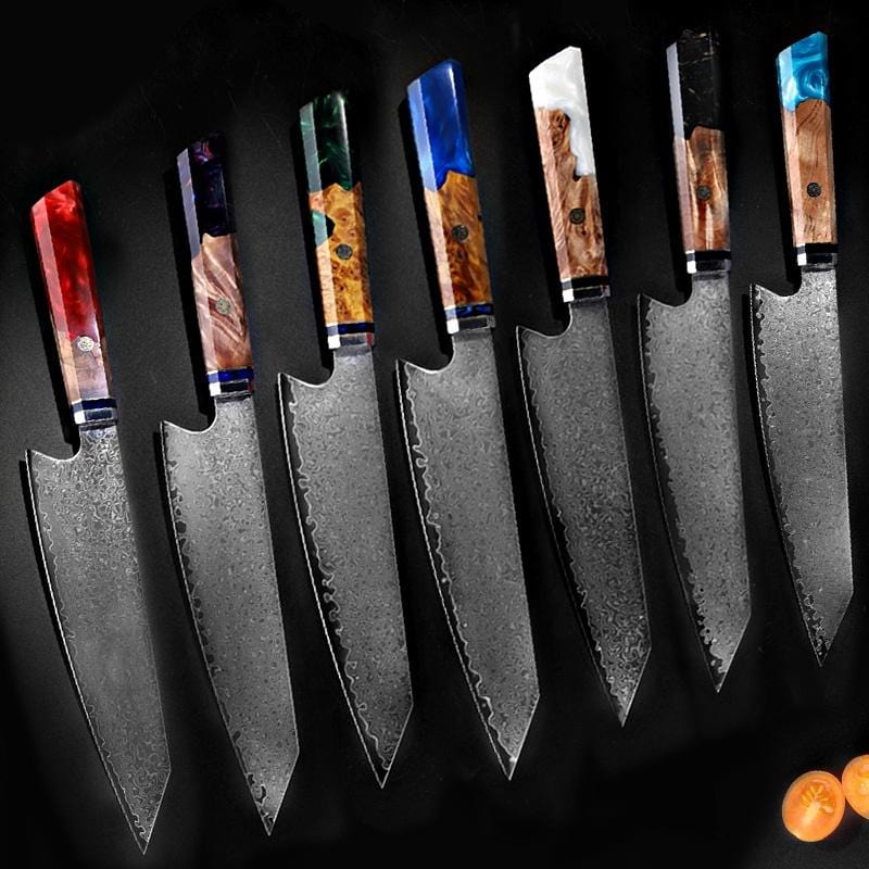 ZEEKKA Damascus Chef Knife with Wood and Colored Resin Handle with Gift Box