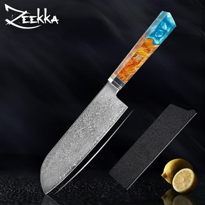 Messerset aus türkisfarbenem Damaststahl