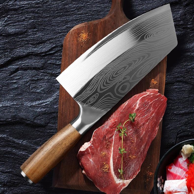 Stainless Steel Meat Cleaver with Wooden Handle with Gift Box
