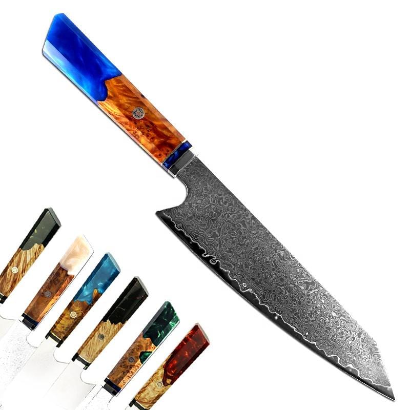 ZEEKKA Damaskus kokkekniv med træ og farvet harpikshåndtag med gaveæske