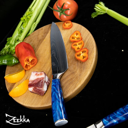 Professionele Azure koksmessenset met handvat van blauw hars