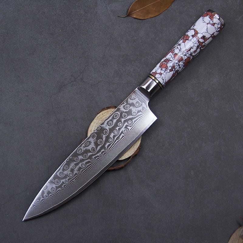 7 inch Damascus Steel Kitchen Knife with Turquoise Pattern Handle