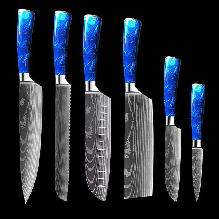 Ensemble de couteaux de chef professionnel Azure avec manche en résine bleue