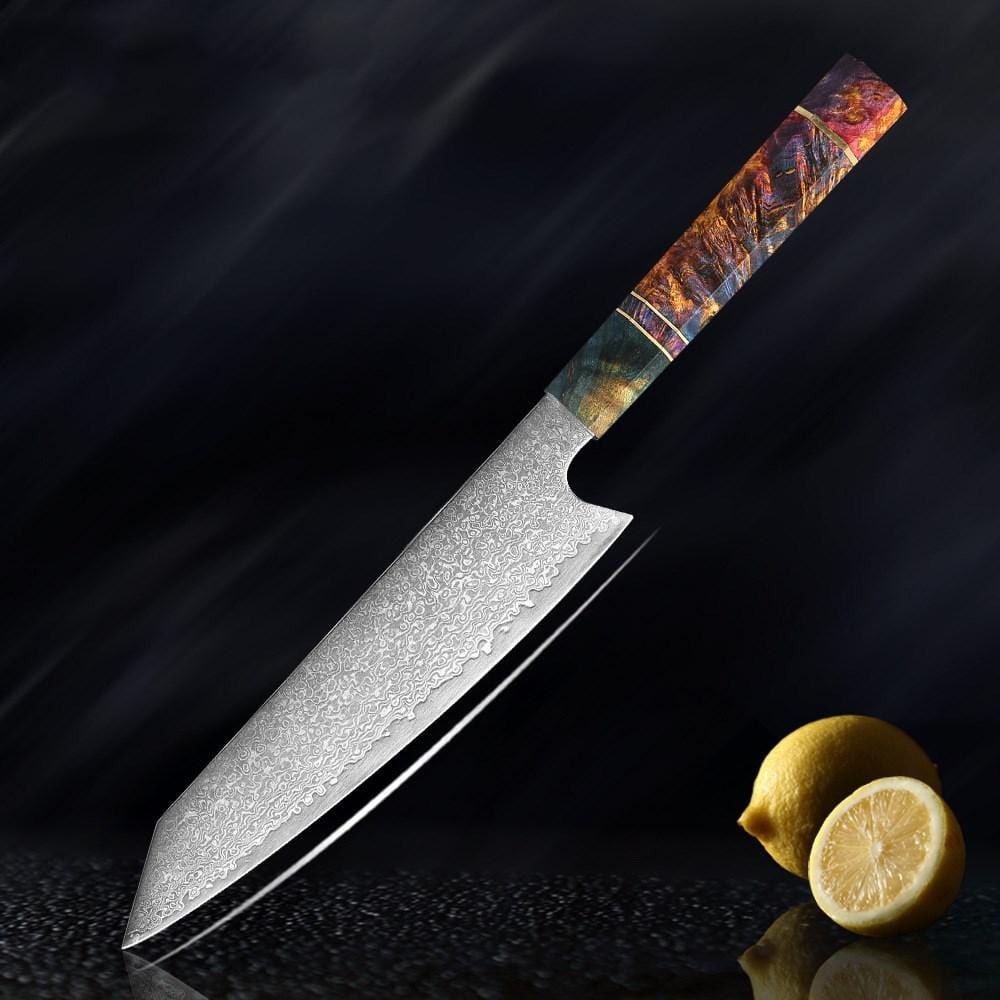 Damascus Knives with Unique Multi Colored Handle