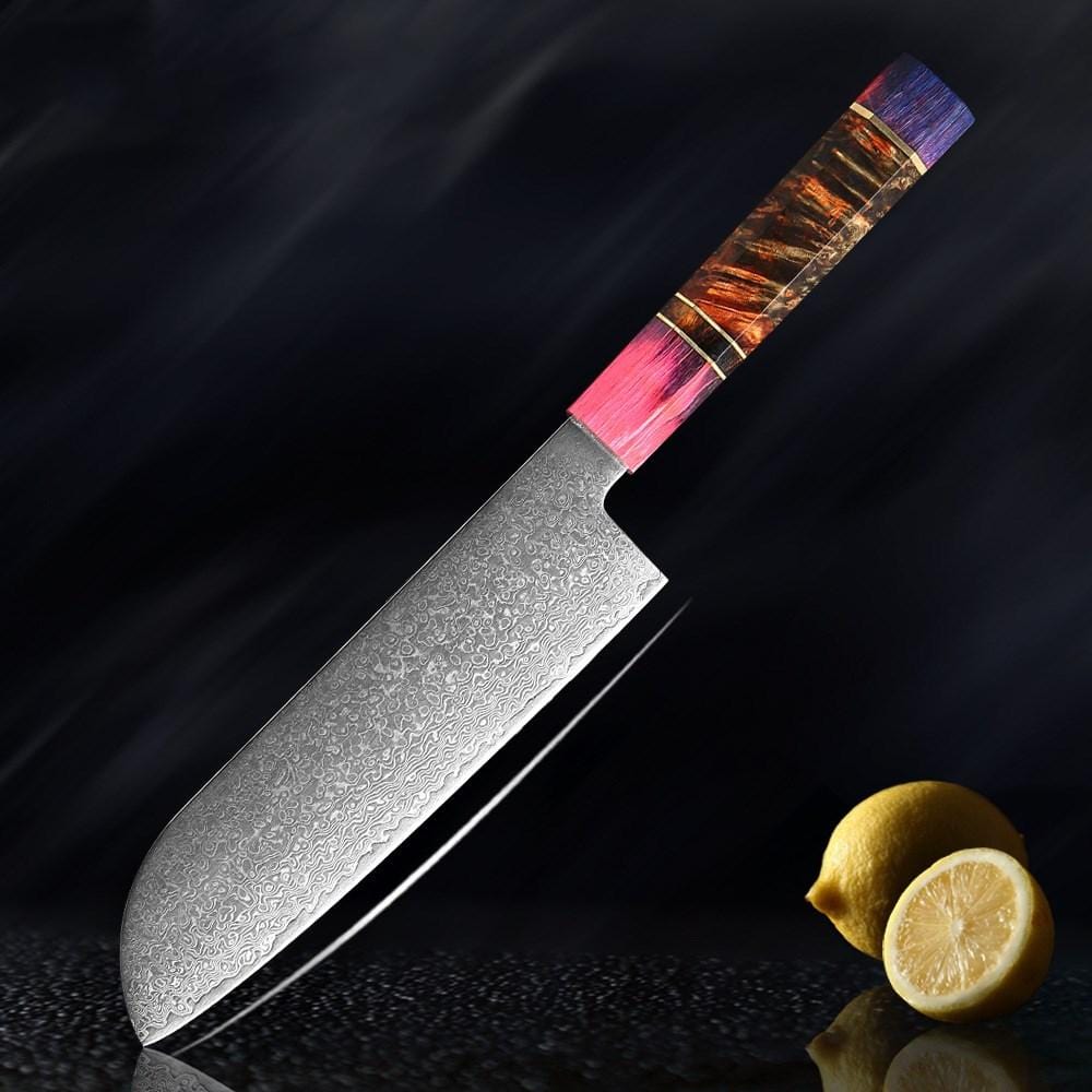 Couteaux Damas avec manche multicolore unique