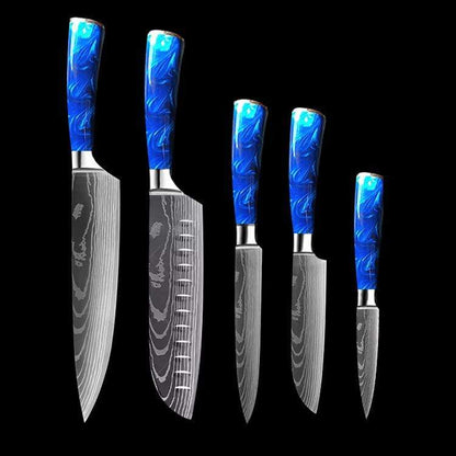 Professionelt Azure kokkeknivsæt med blåt harpikshåndtag