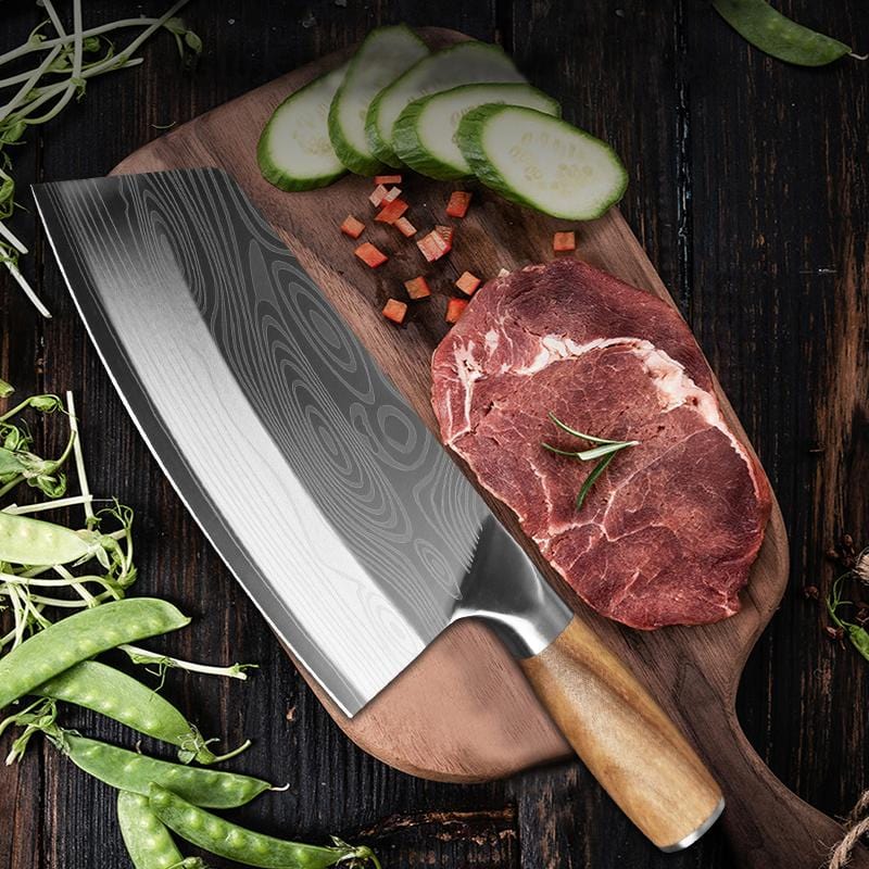Stainless Steel Meat Cleaver with Wooden Handle – Zeekka