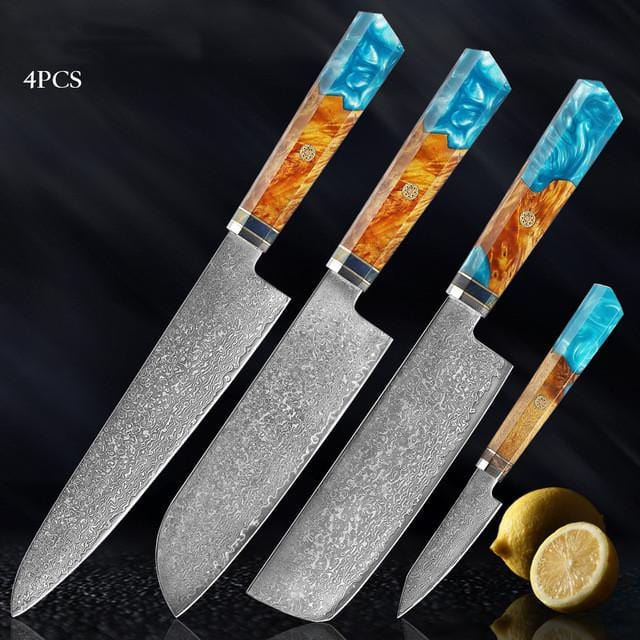 Ensemble de couteaux en acier Damas turquoise