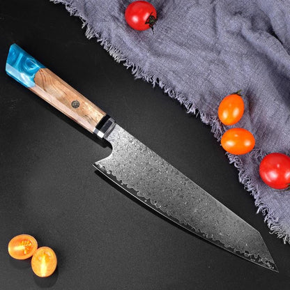 ZEEKKA Couteau de Chef Damas avec Manche en Bois et Résine Colorée avec Coffret Cadeau