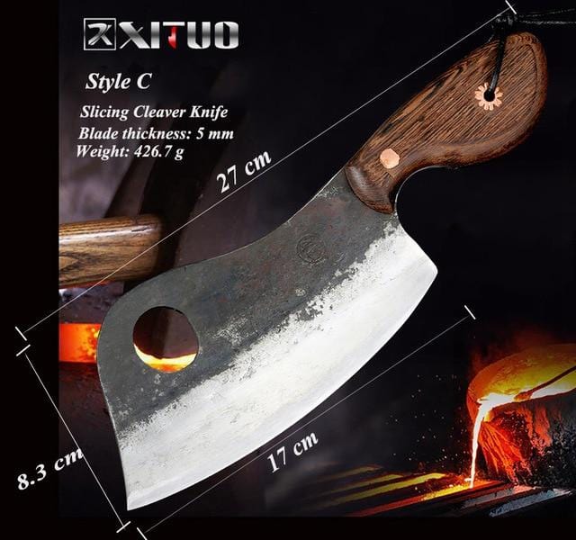 Håndlavet hakkekødskniv/slagterkniv lavet af kulstofbeklædt stål